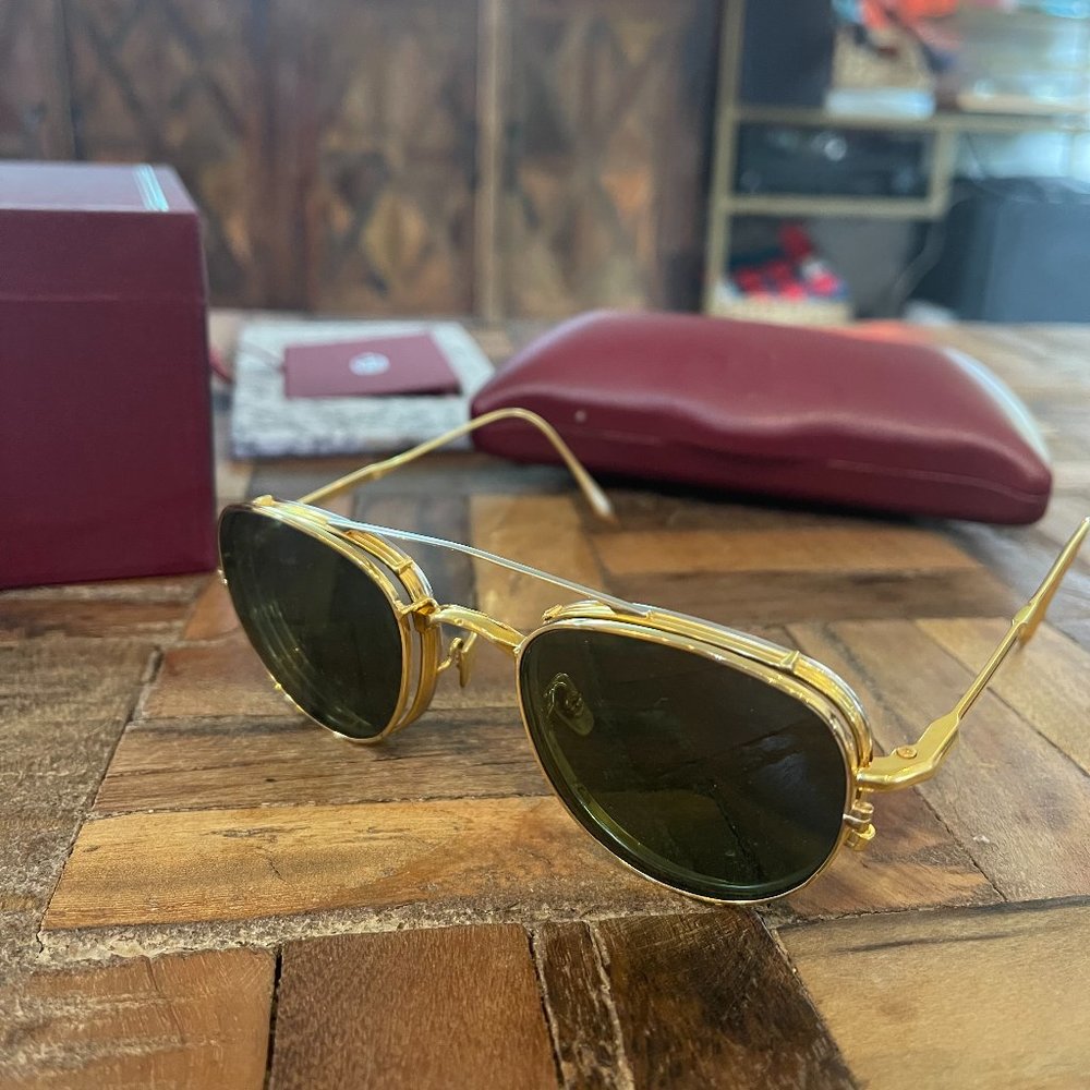 Jacques Marie Mage Harcourt - Gold with Custom Gold Sunglasses Clip On